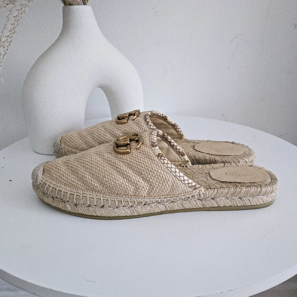 Gucci Straw Elaphe Matelasse GG marmont espadrille slides mules - Picture 3 of 10